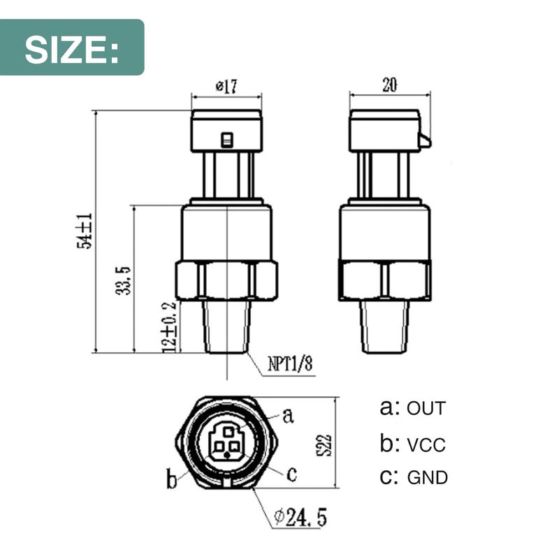 Flylin Pressure Transducer Sender Sensor with Connector, Stainless Steel 1/8”-27 NPT Pressure Transducer Sensor Compatible for Oil Fuel Air Water (30 PSI) - Image 2